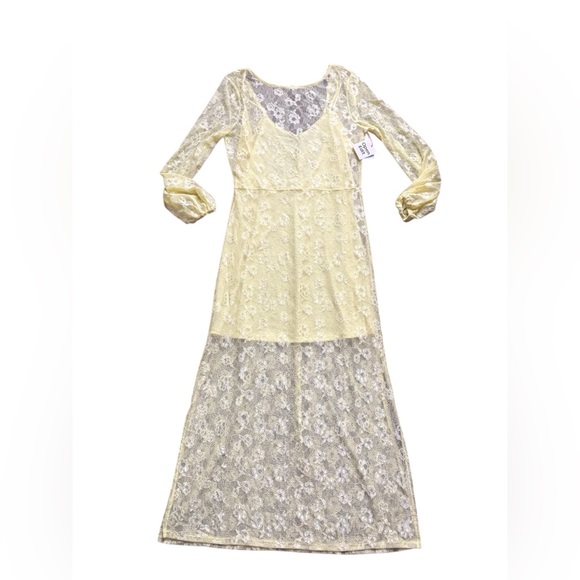 NWT Open Edit Womens Lined Floral Lace Yellow Maxi Long Sleeve size Medium. - Picture 5 of 10